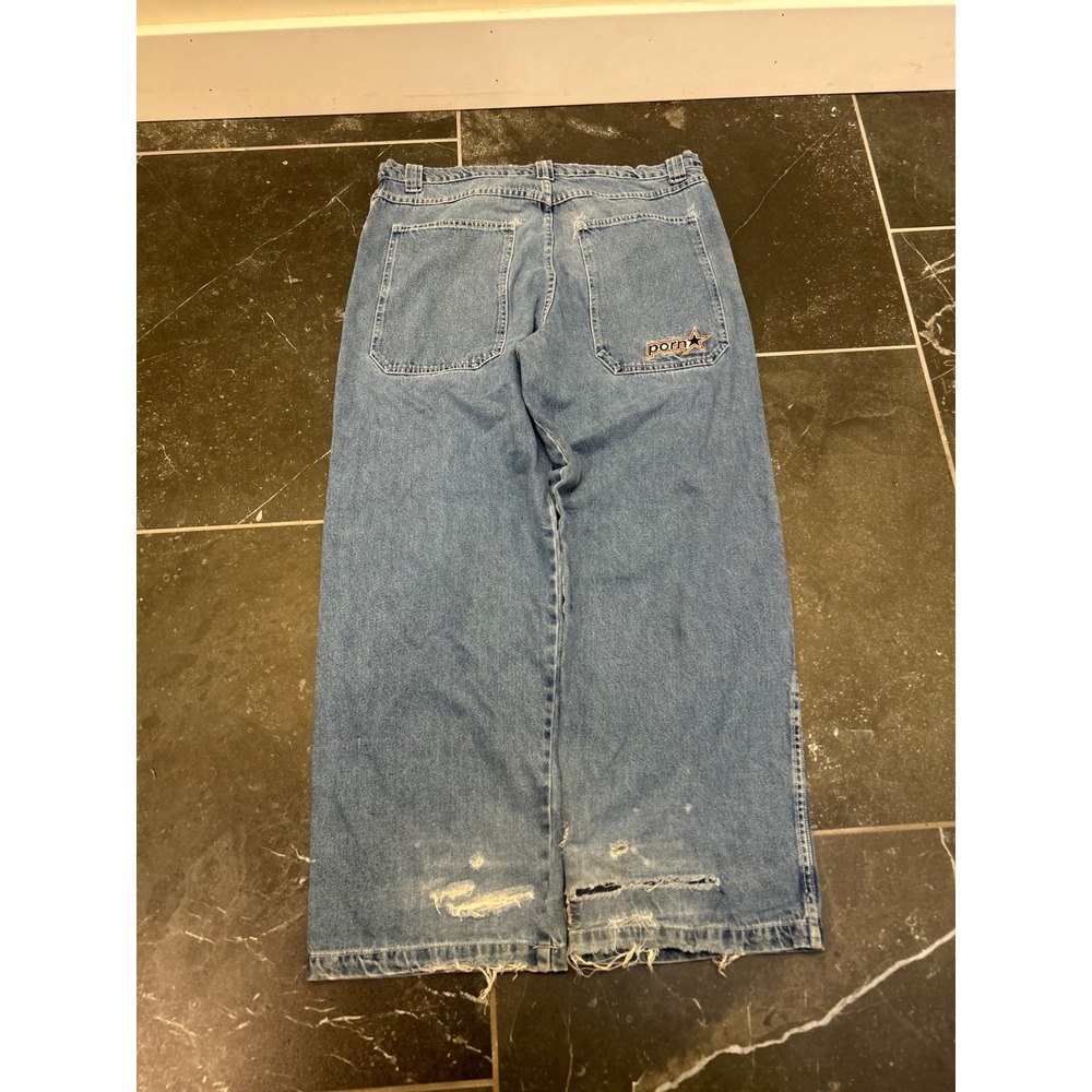 Vintage Porn Star Skate Jeans Mens 34x32 Blue Denim Wide Leg Made in USA 90s
